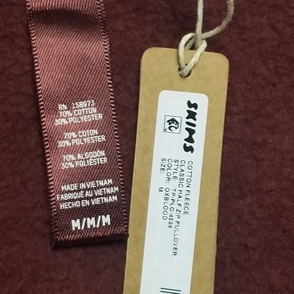 Skims Cotton Fleece Classic Half Zip Pullover Hoodie Oxblood Burgundy Medium NWT - Picture 5 of 6